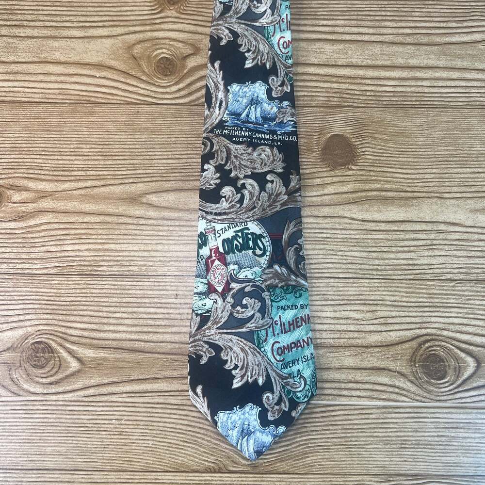 Vintage Silk Tabasco Neck Tie Standard Oysters Mens Tie Made In USA